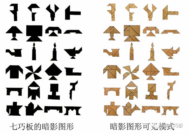 而看不出具体拼法,只看得到轮廓的七巧板图案,我称它为暗影图形