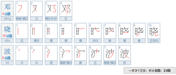邓晓波笔画有几画?