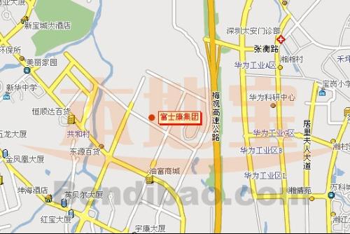 cn富士康集团地图:富士康有四个大门:南门(正门),西门(海关),东门(去