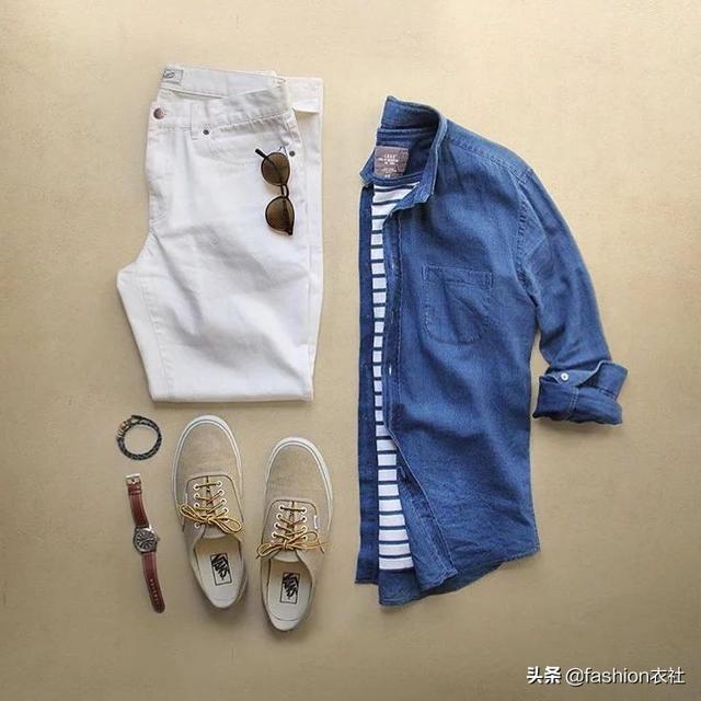 蓝色衬衫这么搭,清爽又帅气