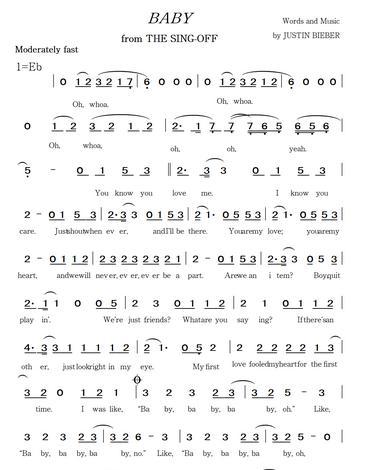 贾斯丁比伯的baby歌谱简谱